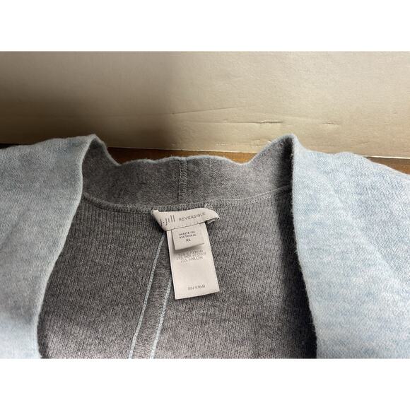 J Jill Reversible Blue/Gray Long Open Front Cardigan Sweater Size XL - Picture 3 of 12